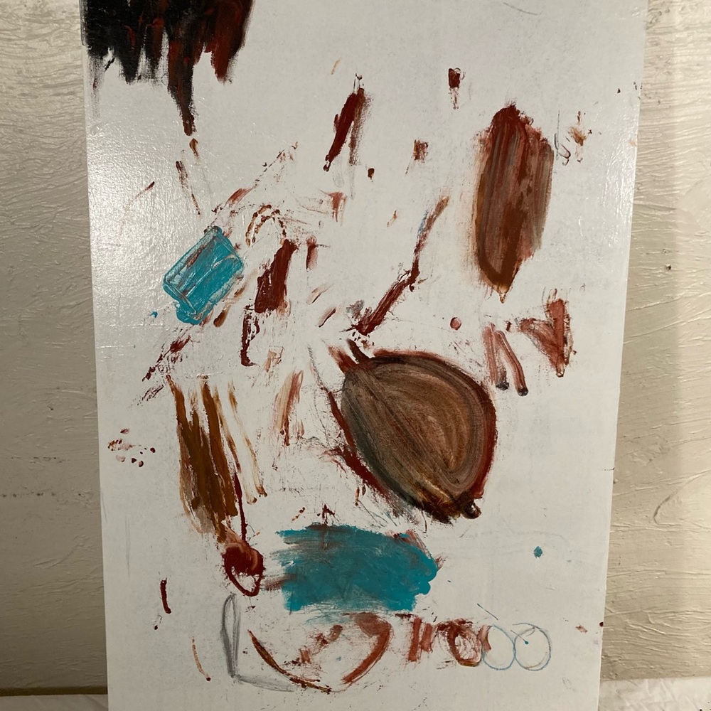 Original painting on canvas acrylic turquoise black chocolate on white ground